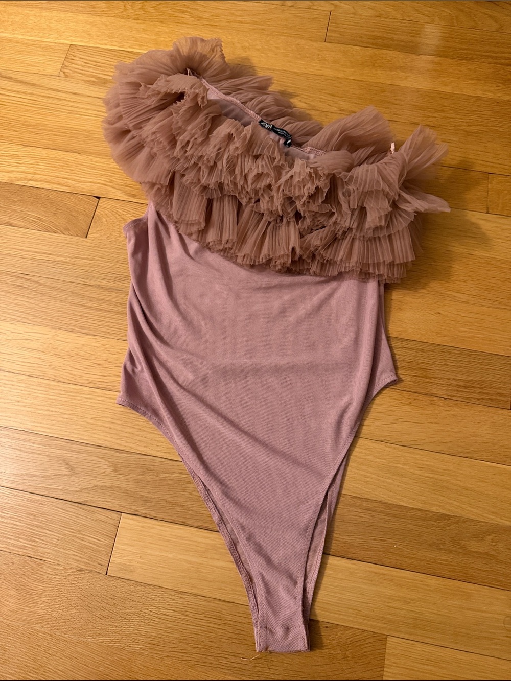 Zara Mauve Pink Ruffled One-Shoulder Kids Bodysuit